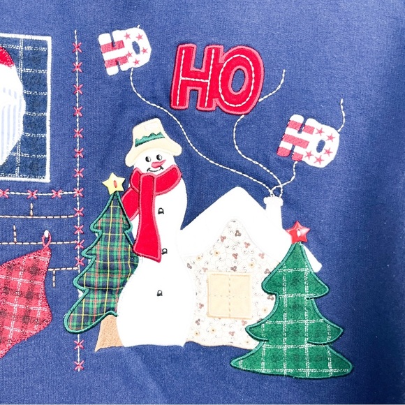 Bobbie Brooks Blue Vintage Style Textured Christmas Holiday Sweater - Picture 8 of 14